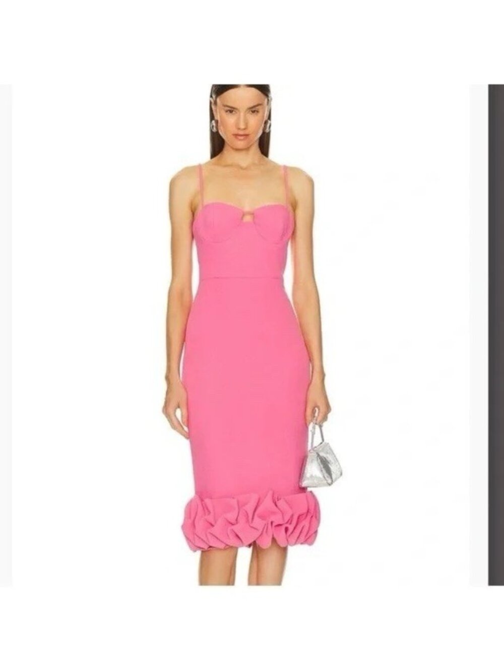 NBD Revolve Womens Midi Dress Hot Pink Roja Ruffles Size XXS NEW